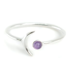 Månadsten Ring Ametist Februari med Måne  - 925 Silver - Justerbar