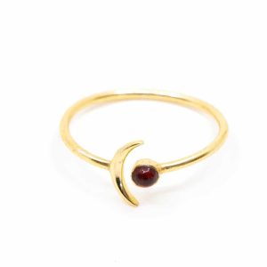 Månadsten Ring med Måne Granat Januari - 925 Silver Guld Förgylld - Justerbar